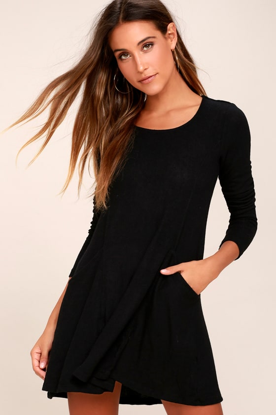 Cute Black Dress - Long Sleeve Dress ...